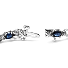 将图片加载到图库查看器，10K White Gold 5x4mm Oval Sapphire Gemstone and 1/10 Cttw Diamond Prong Set "X" Link Bracelet - Size 7" (H-I Color, SI1-SI2 Clarity)
