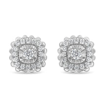 Load image into Gallery viewer, .925 Sterling Silver 1/2 Cttw Round-Cut Diamond Halo Cluster Stud Earring (I-J Color, I2-I3 Clarity)
