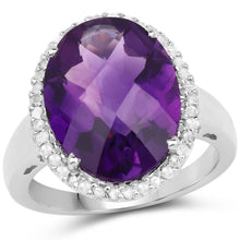 Load image into Gallery viewer, 7.94 Carat Genuine Amethyst and White Diamond .925 Sterling Silver Ring

