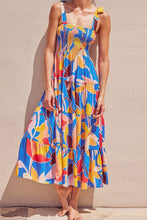 Load image into Gallery viewer, Multicolored Floral Tie-Shoulder Smocked Maxi Dress Elegant &amp; Flowy Summer Style Dress
