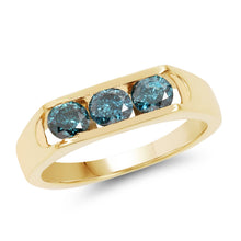 将图片加载到图库查看器，14K Yellow Gold Plated 0.90 Carat Genuine Blue Diamond .925 Sterling Silver Ring
