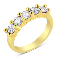 Load image into Gallery viewer, 14K Yellow Gold Plated .925 Sterling Silver 1.0 Cttw Shared Prong-set Round Diamond 5 Stone Band Ring (J-K Color, I1-I2 Clarity) - Size 7
