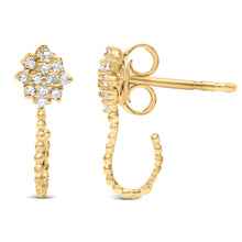 将图片加载到图库查看器，14K Yellow Gold Plated .925 Sterling Silver 1/10 Cttw Diamond Floral Cluster and Beaded Hoop Stud Earrings (H-I Color, I1-I2 Clarity)
