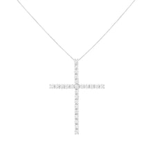 将图片加载到图库查看器，.925 Sterling Silver 3.0 Cttw Round Shape Diamond 1-1/2" Cross Pendant with Box Chain Necklace (I-J Color, I2-I3 Clarity) - 18"
