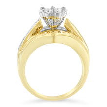 Load image into Gallery viewer, 14K Yellow Gold 2-1/3 Cttw Diamond Cluster Channel Set Chevron Shaped Band Engagement Ring &amp; Wedding Band Set
