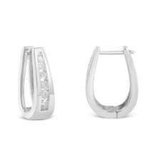 将图片加载到图库查看器，14k White Gold 1/4 Cttw Channel-Set Brilliant Round-Cut Diamond Hoop Earrings (I-J Color, I2-I3 Clarity)
