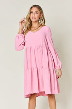 Load image into Gallery viewer, Light Green Double Take Full Size V-Neck Sleeve Tiered Dress with Pockets Elegant &amp; Comfortable Casual Dress
