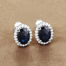 Load image into Gallery viewer, 2.16 Carat Genuine Blue Sapphire and White Diamond 14K White Gold Earrings
