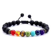 Load image into Gallery viewer, 8mm Lava Rock 7 Chakras Braided Bracelet
