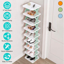 Load image into Gallery viewer, 9-Tier Narrow Entryway Shoe Rack Plastic Vertical Shoe Organizer
