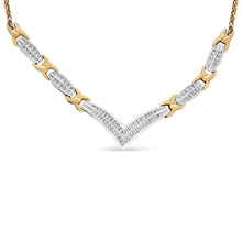 Load image into Gallery viewer, 10K Yellow and White Gold 1.0 Cttw Round and Princess cut Diamond "V" Shape Statement Necklace (I-J Color, I1-I2 Clarity)
