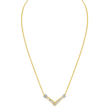 将图片加载到图库查看器，14K Yellow and White Gold 1/4 Cttw Princess Cut Diamond Channel-Set â€œVâ€ Shape 18" Pendant Necklace (H-I Color, SI2-I1 Clarity)
