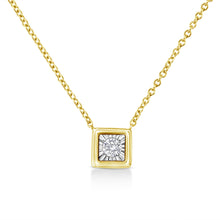 Load image into Gallery viewer, 10K Yellow Gold Plated .925 Sterling Silver 1/10 Cttw Miracle Set Round Diamond Square Box Shape 18" Pendant Necklace (K-L Color, I2-I3 Clarity)
