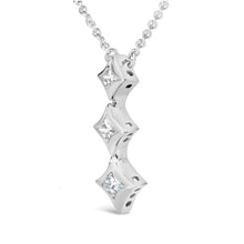 Load image into Gallery viewer, 10K White Gold 1/5 Cttw Princess Cut Diamond 3 Stone Drop 18" Pendant Necklace (H-I Color, SI2-I1 Clarity)
