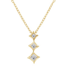 Load image into Gallery viewer, 10K White Gold 1/5 Cttw Princess Cut Diamond 3 Stone Drop 18" Pendant Necklace (H-I Color, SI2-I1 Clarity)
