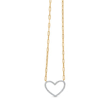 Load image into Gallery viewer, 14K Yellow Gold Plated .925 Sterling Silver 1/4 Cttw Diamond Open Heart with Paperclip Chain Pendant Necklace (I-J Color, I2-I3 Clarity) - 18" Inches

