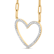 Load image into Gallery viewer, 14K Yellow Gold Plated .925 Sterling Silver 1/4 Cttw Diamond Open Heart with Paperclip Chain Pendant Necklace (I-J Color, I2-I3 Clarity) - 18" Inches
