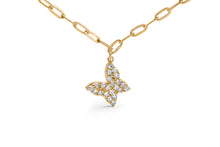 Load image into Gallery viewer, 14KT Yellow Gold 1/2 Cttw Diamond Butterfly Station Paperclip Station Necklace (I-J Color, I1-I2 Clarity) - Adjustable 15"-17" Inches
