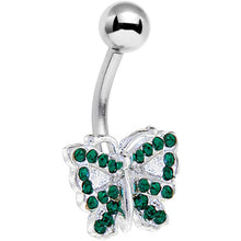 Load image into Gallery viewer, Emerald Green JEWELED BUTTERFLY Belly Ring
