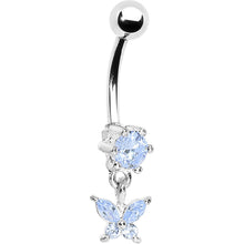 Load image into Gallery viewer, Solar Blue CUBIC ZIRCONIA BUTTERFLY DROP Belly Ring
