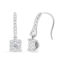 Load image into Gallery viewer, 14K White 1/2 Cttw Round Diamond Halo Dangle Hook Earring - (H-I Color, SI2-I1 Clarity)
