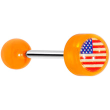 Load image into Gallery viewer, 14G Orange Acrylic American Flag Straight Barbell Tongue Ring
