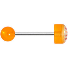 Load image into Gallery viewer, 14G Orange Acrylic American Flag Straight Barbell Tongue Ring
