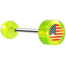 Load image into Gallery viewer, 14G Green Neon Acrylic American Flag Straight Barbell Tongue Ring

