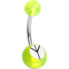 Load image into Gallery viewer, Green Neon and White Acrylic Inverted Peace Sign Belly Ring
