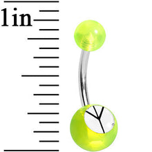 Load image into Gallery viewer, Green Neon and White Acrylic Inverted Peace Sign Belly Ring
