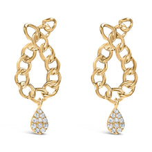 Load image into Gallery viewer, 14K Yellow Gold Plated .925 Sterling Silver 1/10 Cttw Diamond Chain Link Teardrop Dangle Earrings (H-I Color, I1-I2 Clarity)
