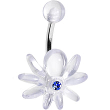 Load image into Gallery viewer, Blue Gem Clear Downward Spider J-Bar Belly Ring
