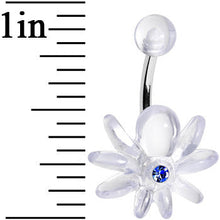 Load image into Gallery viewer, Blue Gem Clear Downward Spider J-Bar Belly Ring

