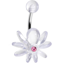 Load image into Gallery viewer, Pink Gem Clear Downward Spider J-Bar Belly Ring
