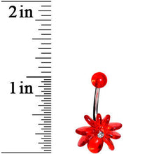 Load image into Gallery viewer, Clear Gem Red Upward Spider J-Bar Belly Ring
