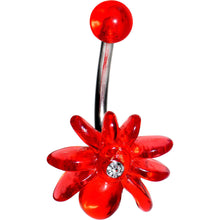 Load image into Gallery viewer, Clear Gem Red Upward Spider J-Bar Belly Ring

