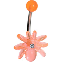 将图片加载到图库查看器，Clear Gem Orange Upward Spider J-Bar Belly Ring
