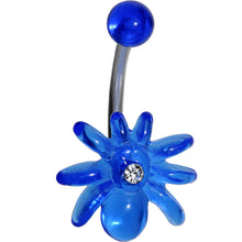 Load image into Gallery viewer, Clear Gem Blue Upward Spider J-Bar Belly Ring
