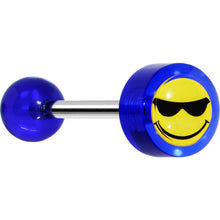 Load image into Gallery viewer, 14G 5/8 Blue Acrylic Smiley Sunglasses Tongue Ring

