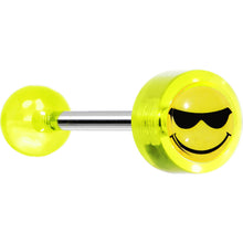 Load image into Gallery viewer, 14G 5/8 Neon Green Acrylic Smiley Sunglasses Tongue Ring
