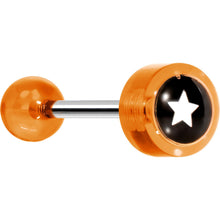 Load image into Gallery viewer, 14G 5/8 Orange Acrylic Black and White Star Tongue Ring
