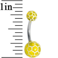 Load image into Gallery viewer, Yellow and White Premier Soccer Ball Belly Ring
