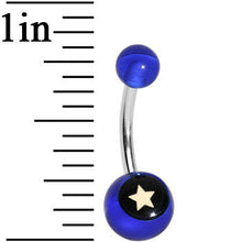Load image into Gallery viewer, Blue Acrylic Black and Off White Star Belly Ring
