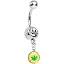 Load image into Gallery viewer, Clear Gem White and Green Pot Leaf Charm Dangle Belly Ring
