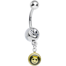 将图片加载到图库查看器，Clear Gem Yellow and Cool Angel Smiley Face Charm Dangle Belly Ring
