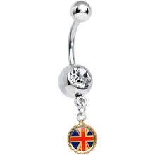 Load image into Gallery viewer, Clear Gem Red and Blue UK British Flag Charm Dangle Belly Ring
