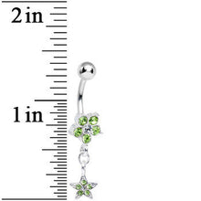 将图片加载到图库查看器，Light Green Gem Fancy Flower and Falling Star Dangle Belly Ring
