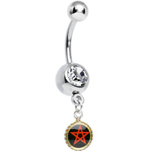将图片加载到图库查看器，Clear Gem Black and Red Five Pointed Star Charm Dangle Belly Ring
