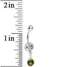 Load image into Gallery viewer, Clear Gem Black and Green Pot Leaf Charm Dangle Belly Ring
