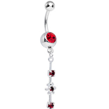 将图片加载到图库查看器，Dark Red Gem Drops and Twinkling Flower Dangle Belly Ring
